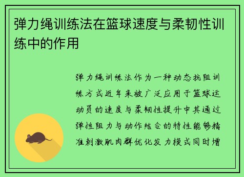 弹力绳训练法在篮球速度与柔韧性训练中的作用